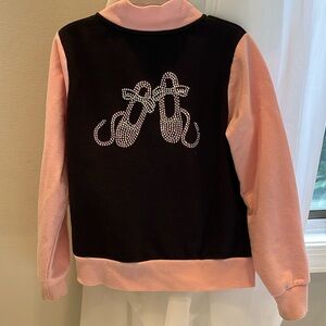Moret kids size 6/7 bedazzled dance jacket ballet slipper design pink and black
